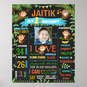Jungle Monkey Zoo Erstes Geburtstagskalkarton Poster