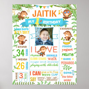 Jungle Monkey Zoo Erstes Geburtstagskalkarton Poster