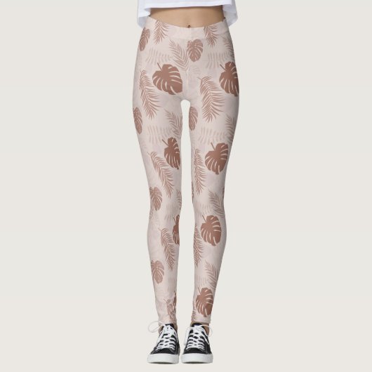 Jungle Monstera Mocha Mousse Beige Leggings (Vorderseite)