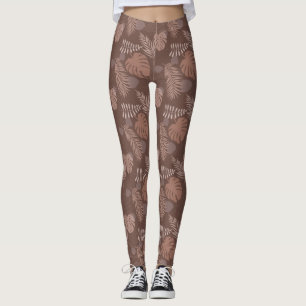 Jungle Monstera Mocha Mousse Kaffee Brown Leggings
