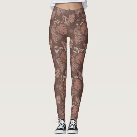 Jungle Monstera Mocha Mousse Kaffee Brown Leggings (Vorderseite)