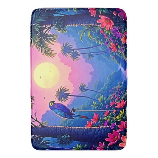 Jungle Moon Blue Parrot Paradise Badematte (Vorderseite Vertikal)