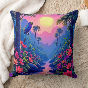Jungle Moon Blue Parrot Paradise Kissen