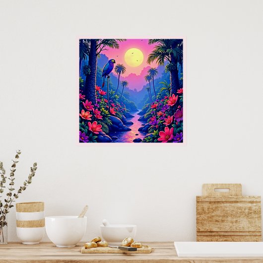 Jungle Moon Blue Parrot Paradise Poster (Küche)