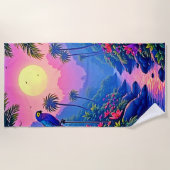 Jungle Moon Blue Parrot Paradise Strandtuch (Vorderseite)