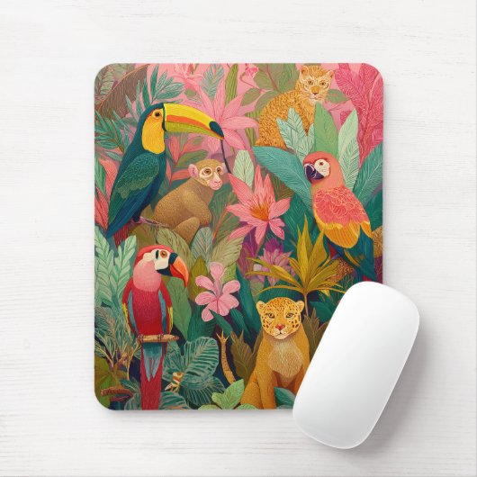 Jungle Mouse Pad–Leopard, Parrot, Toucan & Monkey Mousepad (Mit Mouse)