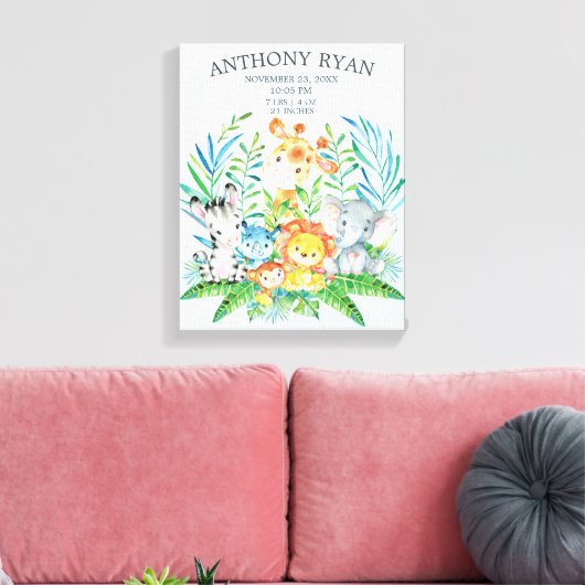 Jungle New Baby Keepake Birth Stats Leinwand (Insitu (Wohnzimmer))