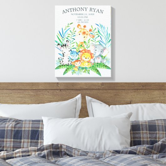 Jungle New Baby Keepake Birth Stats Leinwand (Insitu (Schlafzimmer))