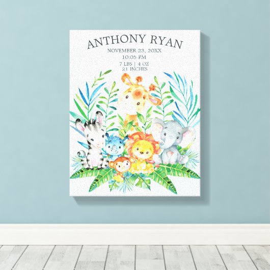 Jungle New Baby Keepake Birth Stats Leinwand (Insitu (Holzboden))