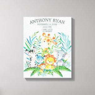 Jungle New Baby Keepake Birth Stats Leinwand