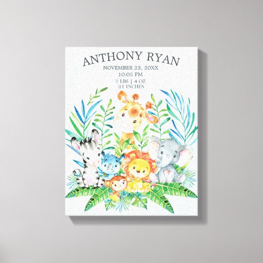 Jungle New Baby Keepake Birth Stats Leinwand (Vorderseite)