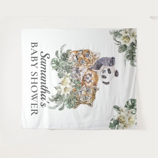 Jungle Niedlicher Tiere Monogram Tropical Baby Dus Wandteppich (Vorderseite (Horizontal))