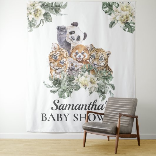 Jungle Niedlicher Tiere Monogram Tropical Baby Dus Wandteppich (Beispiel)