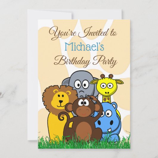 Jungle oder Zoo Tiere Themenabend Geburtstag einla Einladung (Vorderseite)