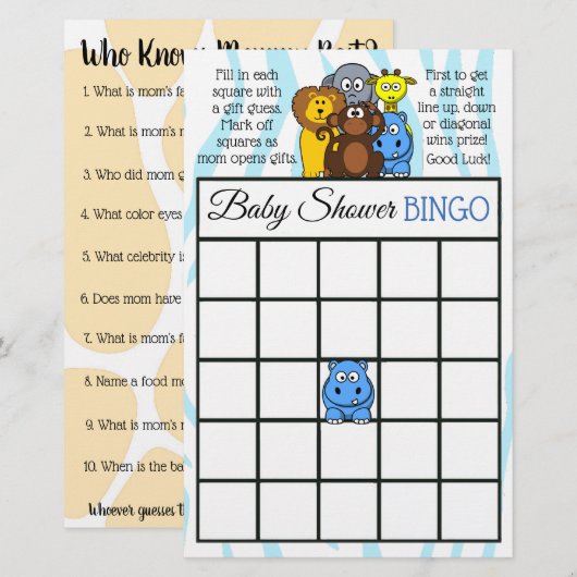 Jungle oder Zoo Tierische Babyduschenspiele (Vorne/Hinten)