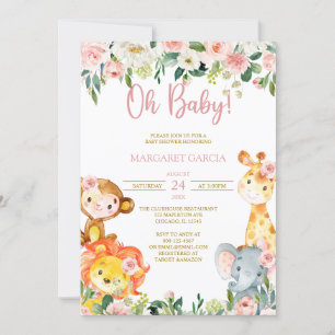 Jungle Oh Baby Girl Safari Animals Baby Shower Inv Einladung