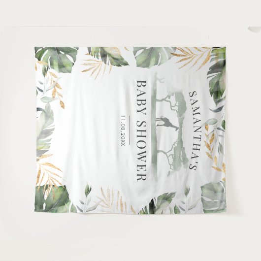 Jungle Palm Blätter Giraffe Babydusche Hintergrund Wandteppich (Vorderseite (Horizontal))