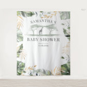 Jungle Palm Blätter Giraffe Babydusche Hintergrund Wandteppich (Vorderseite)