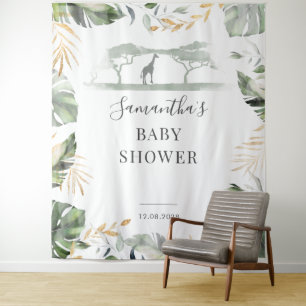 Jungle Palm Blätter Giraffe Babydusche Hintergrund Wandteppich