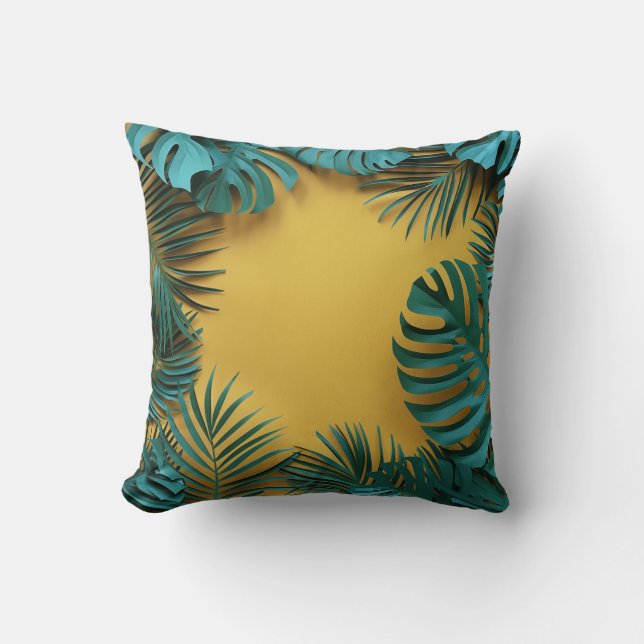 Jungle Palm Leaf Botanische Print Kissen (Vorderseite)