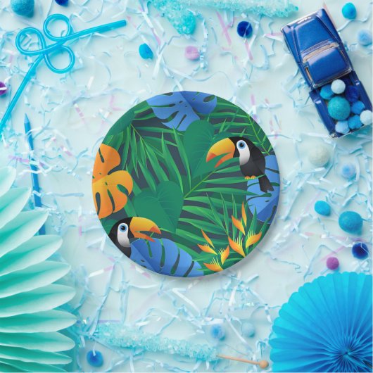 Jungle Palms, Ferns und Toucans Pappteller (Party)