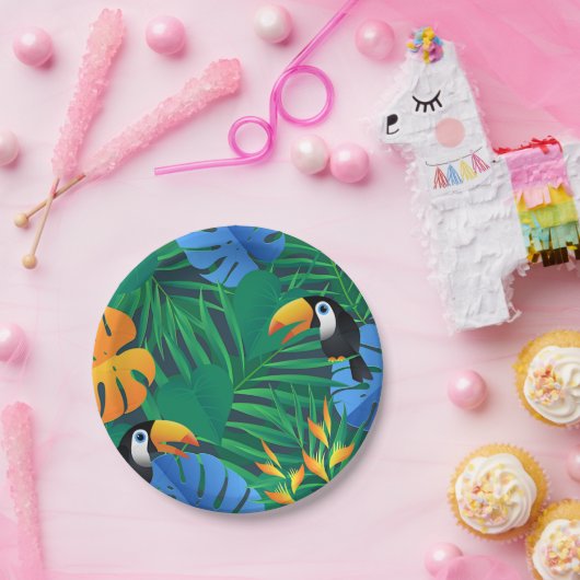 Jungle Palms, Ferns und Toucans Pappteller (Party)