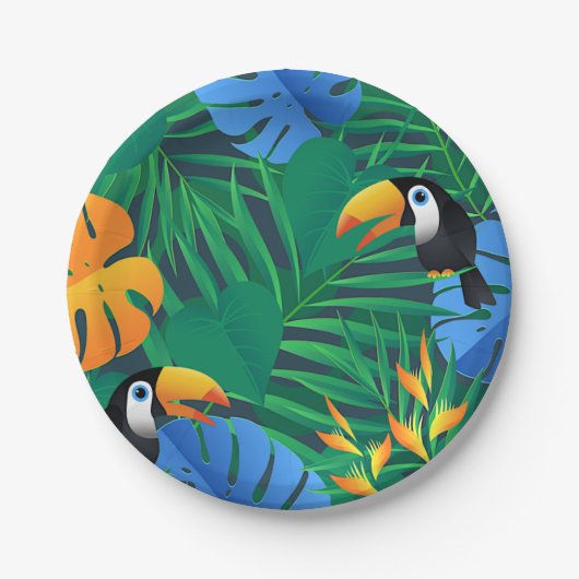 Jungle Palms, Ferns und Toucans Pappteller (Vorderseite)