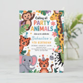 Jungle Party Animals Birthday Einladung (Stehend Vorderseite)