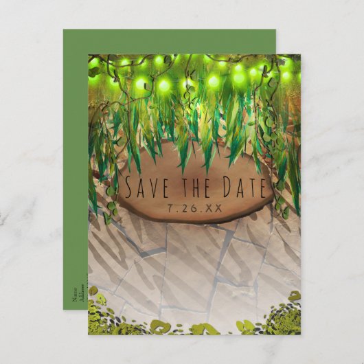 JUNGLE PARTY Blätter & Animal Print Save the Date Ankündigungspostkarte (Vorne/Hinten)