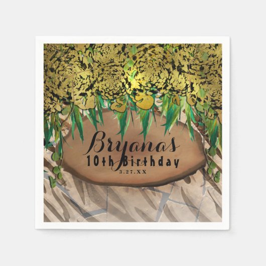 JUNGLE PARTY Gold Glam Animal Print Birthday Serviette (Vorderseite)