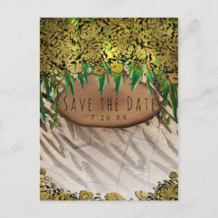 JUNGLE PARTY Gold Glam Animal Print Save the Date Ankündigungspostkarte