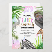 Jungle Party Tiere Geburtstag Einladung (Vorne/Hinten)