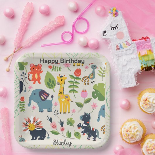 Jungle Pastel Leaf Muster Geburtstag Pappteller (Party)