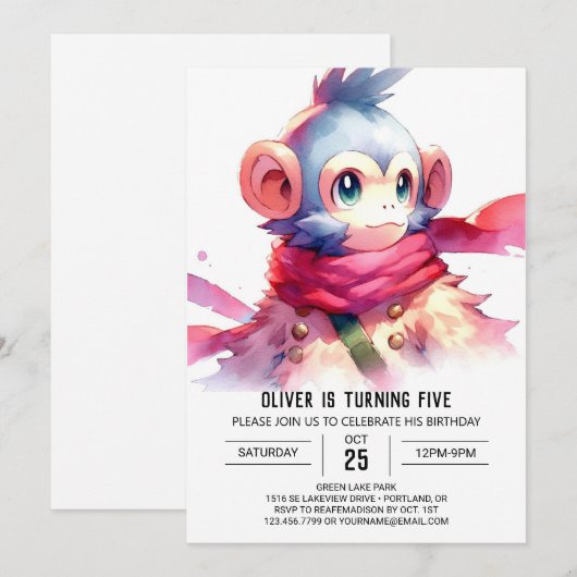 Jungle Printable Monkey Birthday Einladung (Vorne/Hinten)