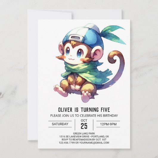 Jungle Printable Monkey Birthday Einladung (Vorderseite)