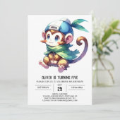 Jungle Printable Monkey Birthday Einladung (Stehend Vorderseite)