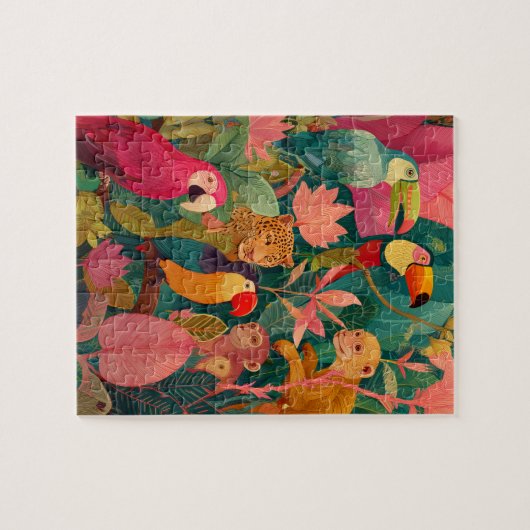 Jungle Puzzle – Leopard, Parrot, Toucan & Monkey (Horizontal)