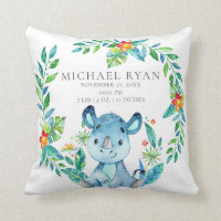 Jungle Rhino Baby Birth Stats Pillow
