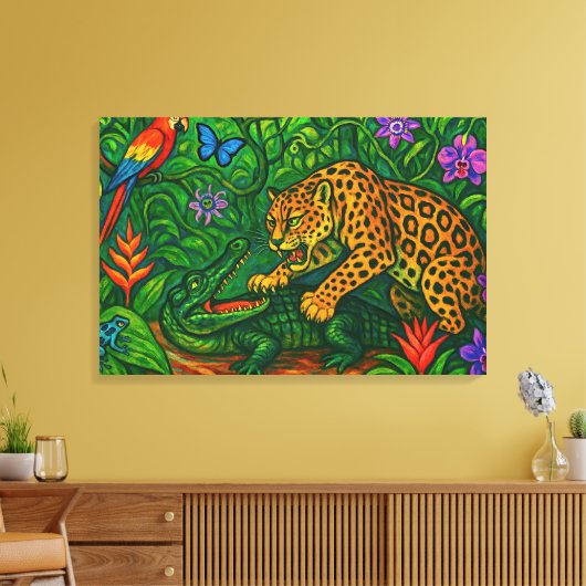 "Jungle Rivals" - Farbenfrohe Wildlife Portrait Leinwanddruck (Insitu (Wohnzimmer))