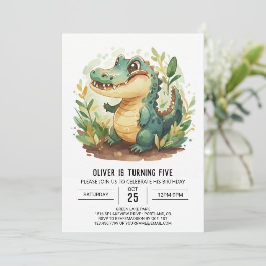 Jungle River Crocodile Birthday Einladung (Stehend Vorderseite)