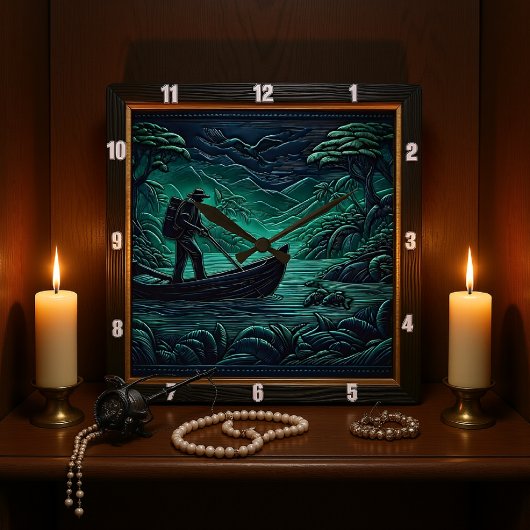 Jungle River Expedition Quadratische Wanduhr