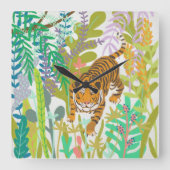 Jungle Roar - Tiger Quadratische Wanduhr (Vorderseite)