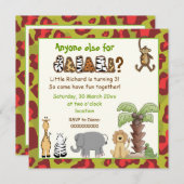 Jungle Rot, grüne Safari Kindergeburtstag Party Einladung (Vorne/Hinten)