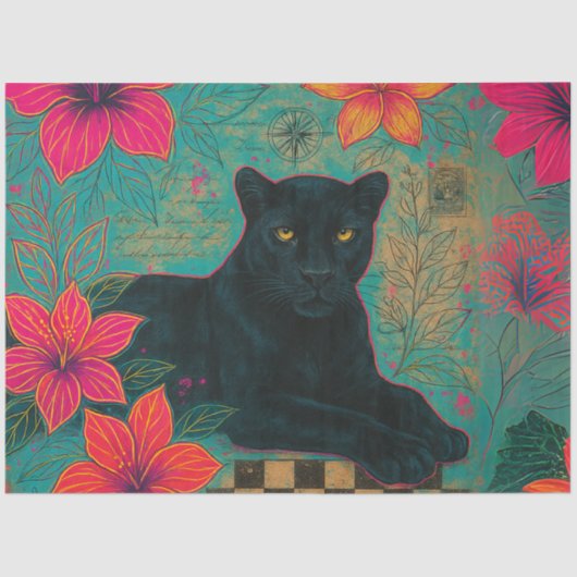 Jungle Royalty - Dekoupage - Tropical Panther Seidenpapier (Vorderseite)