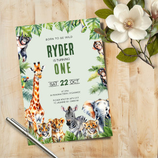 Jungle Safari 1. Geburtstag Einladung