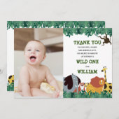 Jungle Safari 1. Geburtstag Wild One Dankeskarte (Vorne/Hinten)