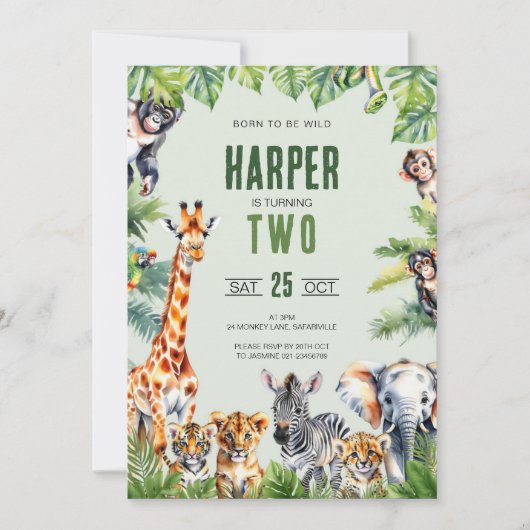 Jungle Safari 2. Geburtstag Einladung (Vorderseite)