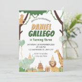 Jungle Safari 3. Geburtstag Einladung (Stehend Vorderseite)