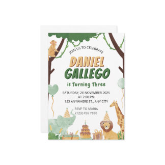 Jungle Safari 3. Geburtstag Einladung