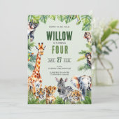 Jungle Safari 4. Geburtstag Einladung (Stehend Vorderseite)